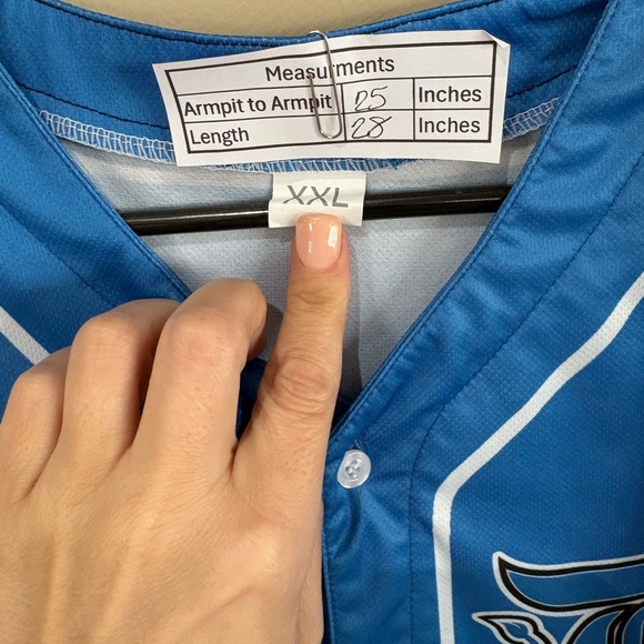 Detroit Lions Button Front Baseball Jersey Men's 2XL Blue White Short Sleeve NFL - Picture 2 of 3